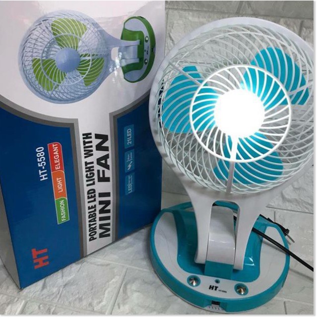 Quạt Tích Điện 5580 Mini Fan 2 In 1 Gấp Gọn