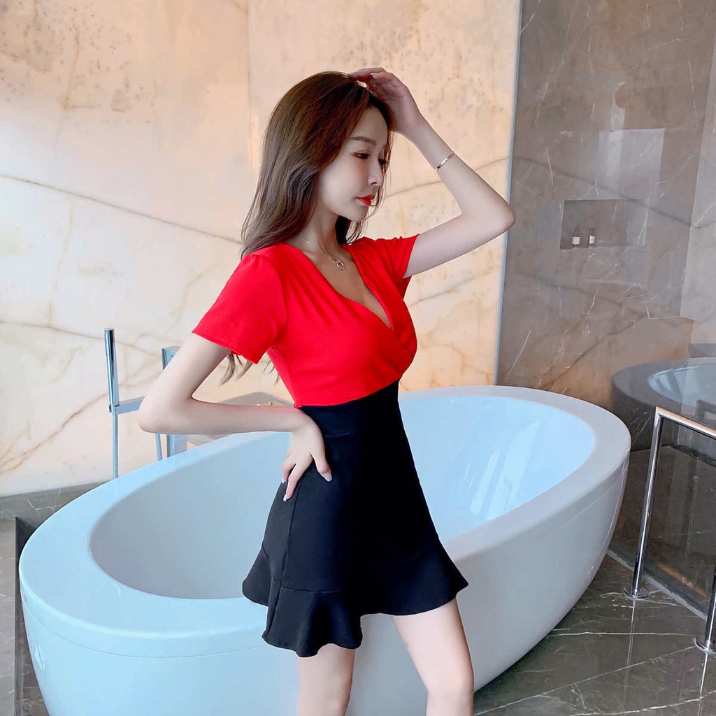 Hàng Có Sẵn! Đầm ôm Ngắn Mỏng Cổ Chữ V Gợi Cảm Hàn Quốc Mới
