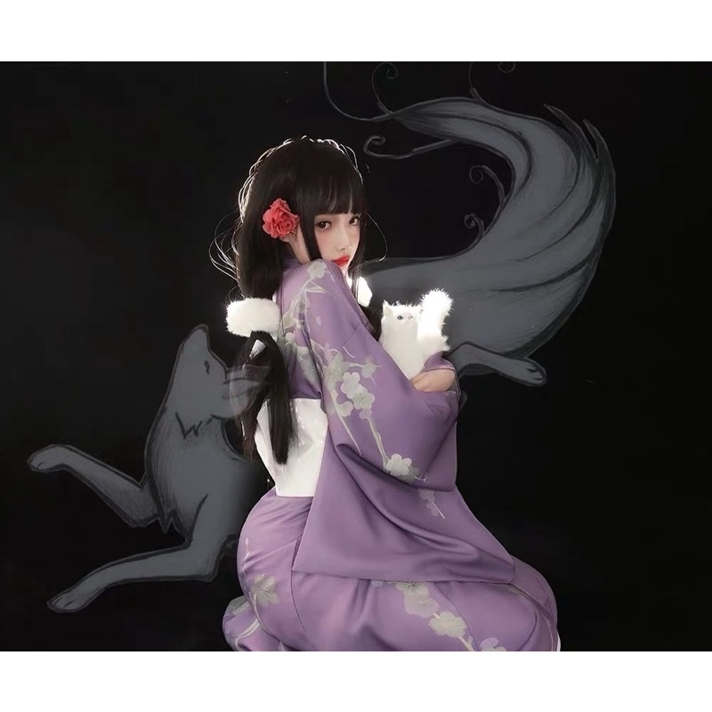 Trang phục truyền thống nhật bản kimono màu tím