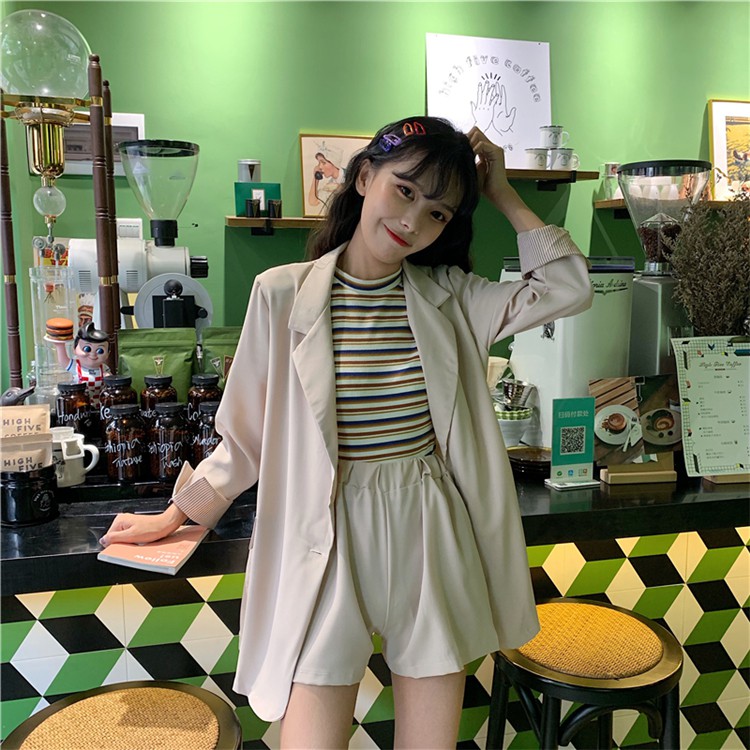 SUXI Áo Thun Tay Ngắn Kẻ Sọc Ngang Trẻ Trung Năng Động Phong Cách Hàn Quốc