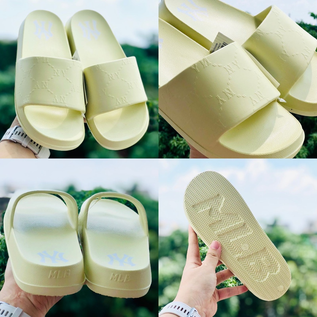 Dép unisex 𝐌𝐋𝐁 ❤️FREESHIP + Hộp❤️ dép đúc mlb monogram ny bóng chày quai ngang thể thao nam nữ in nổi NY xịn, vàng