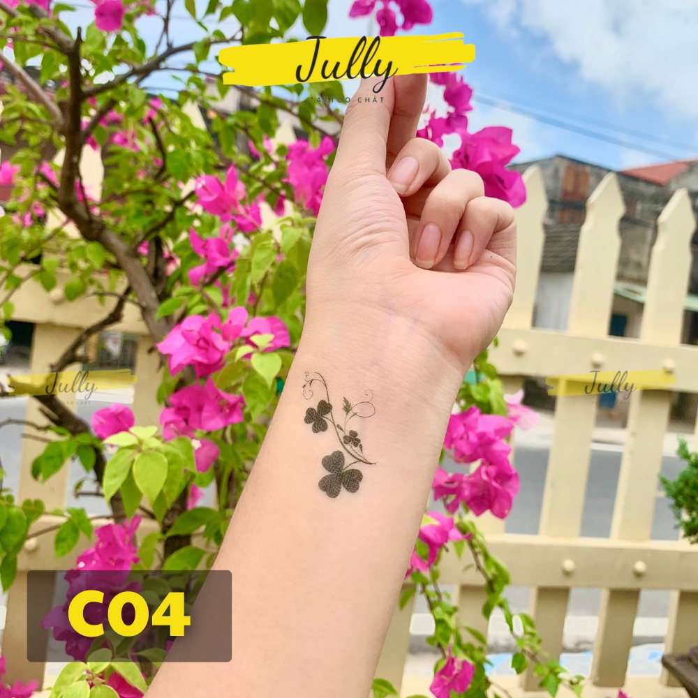 Hình xăm dán mini, xăm tạm thời chống nước cỏ 3 lá, 4 lá JULLY Tattoo chất, an toàn bền đẹp lâu trôi