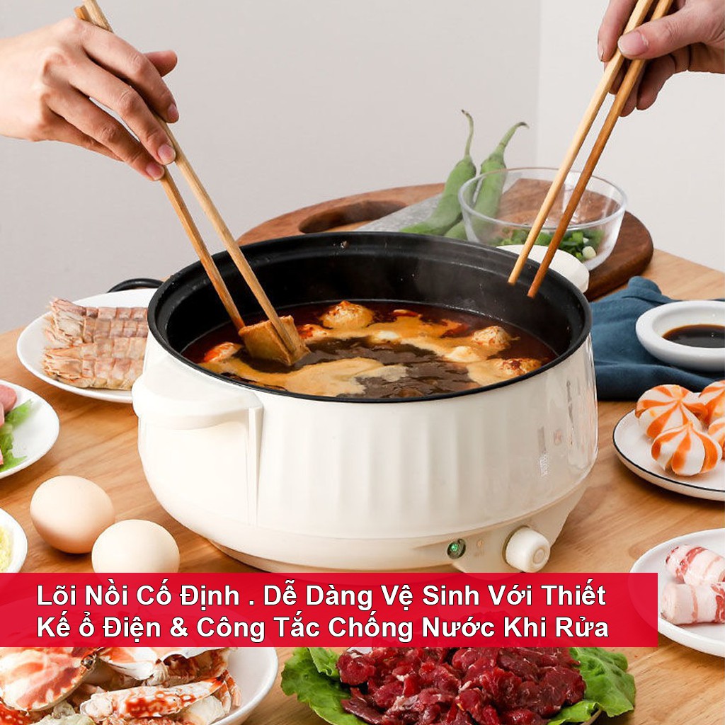 Nồi Lẩu Mini Cắm Điện Đa Năng Rán, Chiên, Xào Có Lớp Chống Dính Teflon Cao Cấp Tặng Kèm Qùa Siêu Tiện Lợi NL02