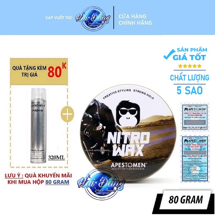 [CHÍNH HÃNG] [Tặng Gôm] Sáp vuốt tóc Apestomen Nitro Wax Singapore 80ml V4 năm 2020 + Tặng 1 Gôm Butterfly 320ml