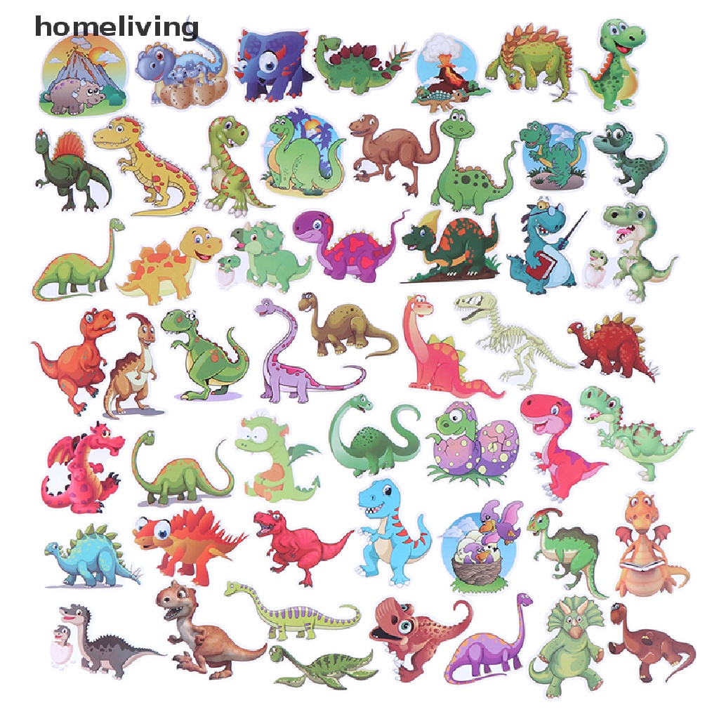 Bộ 50 Miếng Dán Họa Tiết Khủng Long Hoạt Hình Trang Trí Sổ Tay / Vali / laptop