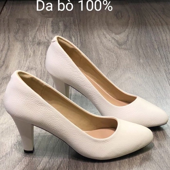 Giày cao gót nữ 7p gót nhọn mũi tròn da bò mềm êm chân LUNASHOES 9047 bảo hành 2 năm ảnh thật chụp tại cửa hàng