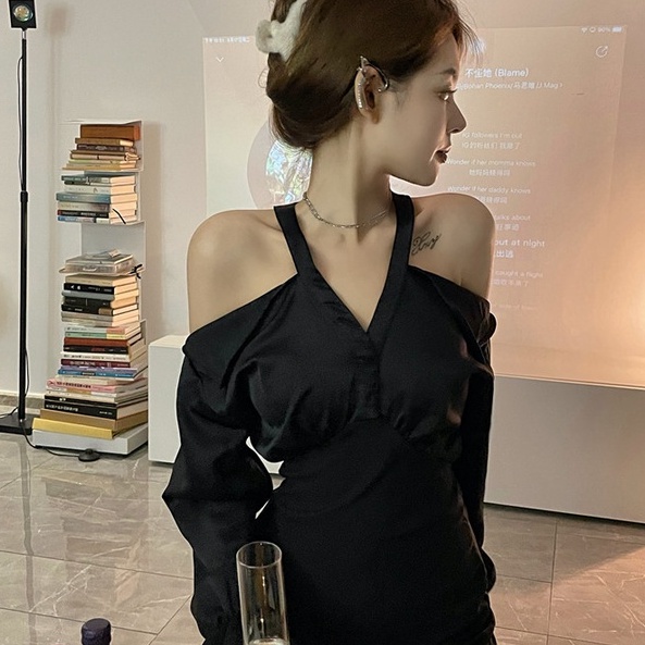 [MURIOKI] Đầm Hai Dây Ôm Dáng Màu Đen Phong Cách Hàn Quốc Cổ Điển Quyến Rũ Dành Cho Nữ