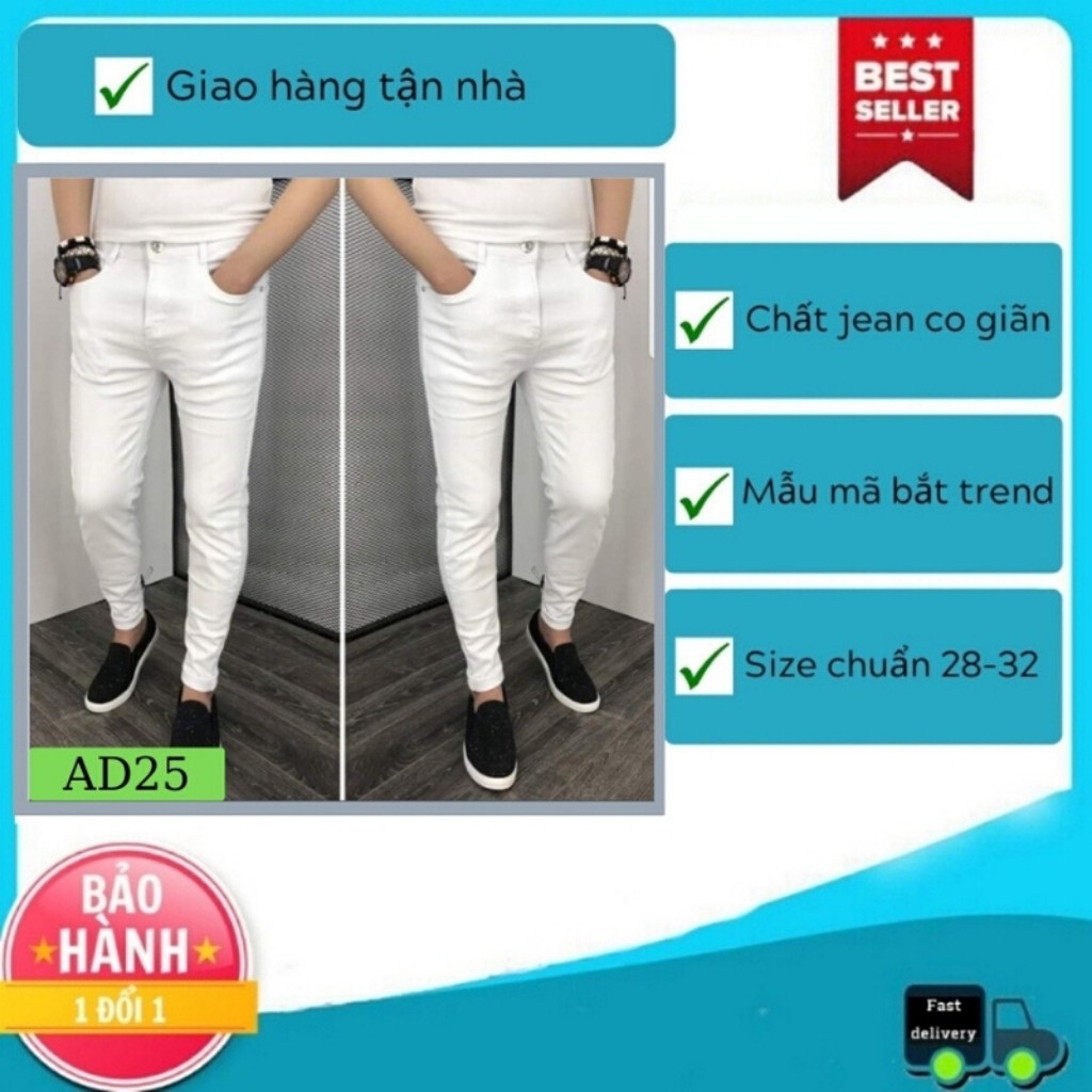 Quần Jean Nam Chất Bò AD25TG Trắng Trơn Cao Cấp Trẻ Trung Phong Cách Cá Tính | BigBuy360 - bigbuy360.vn