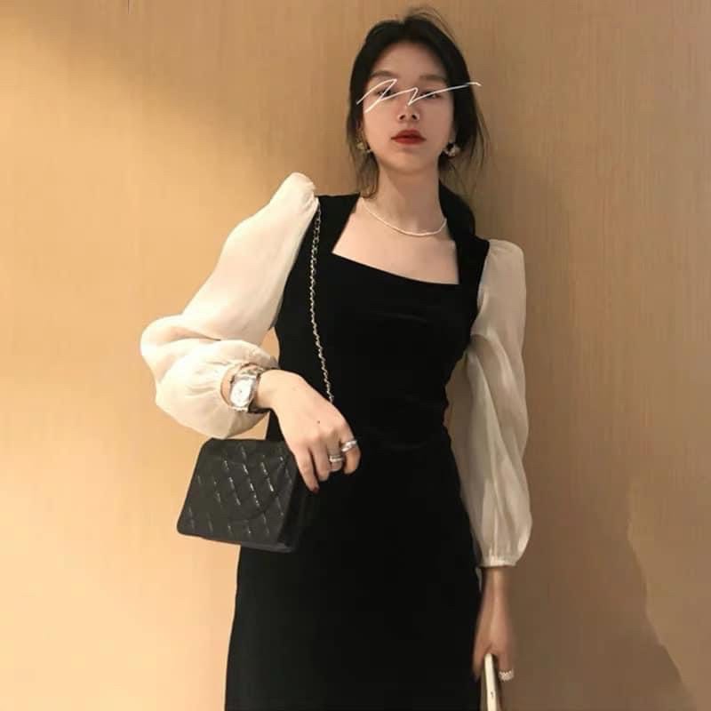 váy nhung tay bồng