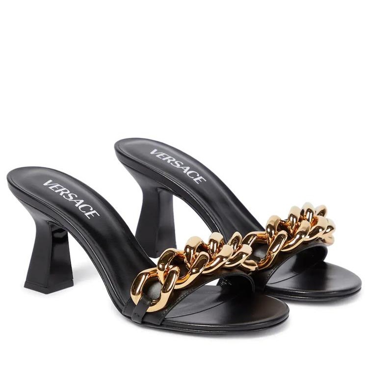 Dép Sandal Cao Gót Mũi Tròn Đế Dày Phối Dây Xích Kim Loại Thời Trang Mùa Hè Hàng Mới Dành Cho Bạn Nữ 2022