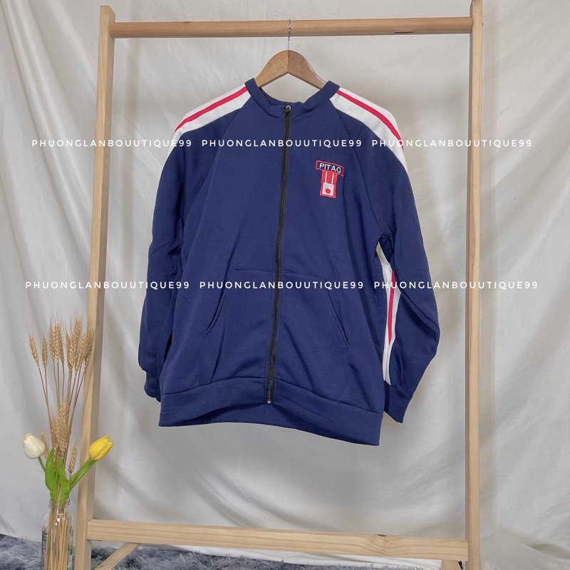 Áo sweater  Áo tay bồng dài tay chạy sọc viền đỏ màu xanh than dành cho nữ phong các Hàn Quốc Ulzzang PHULA