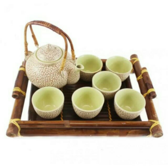 Khay tre đựng ấm trà