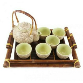 Khay tre đựng ấm trà