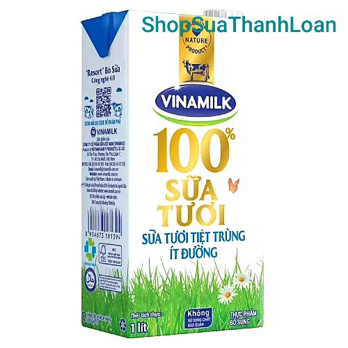 [HSD T10-2022] SỮA TƯƠI TIỆT TRÙNG VINAMILK 100% ÍT ĐƯỜNG - HỘP GIẤY 1L