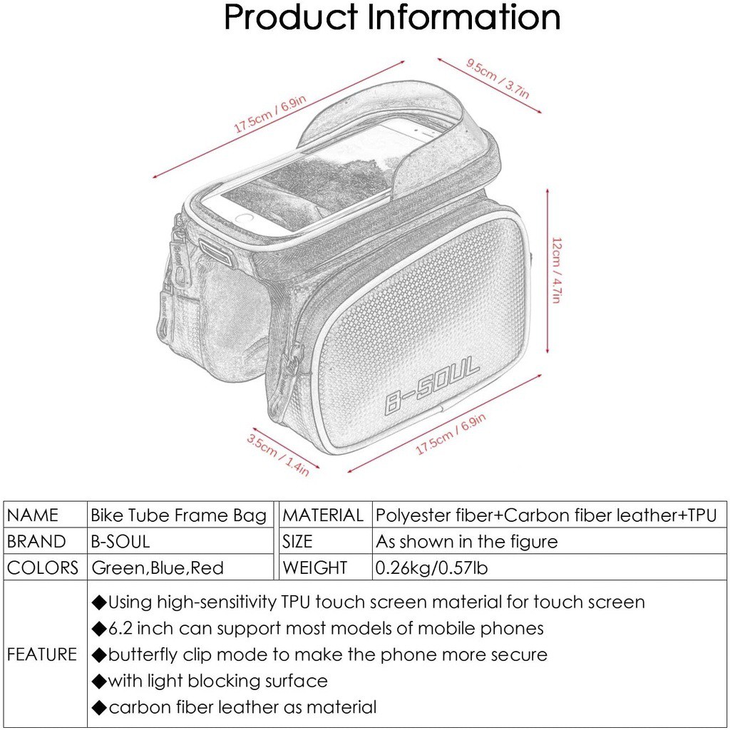 Túi Treo Khung Trước Xe Đạp Thể Thao 3 Ngăn cao cấp B-Soul