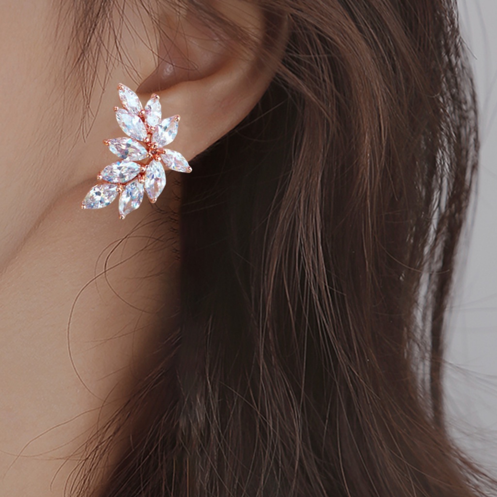 Bông Tai Hình Chiếc Lá Đính Đá Nhẹ Thời Trang Cho Nữ