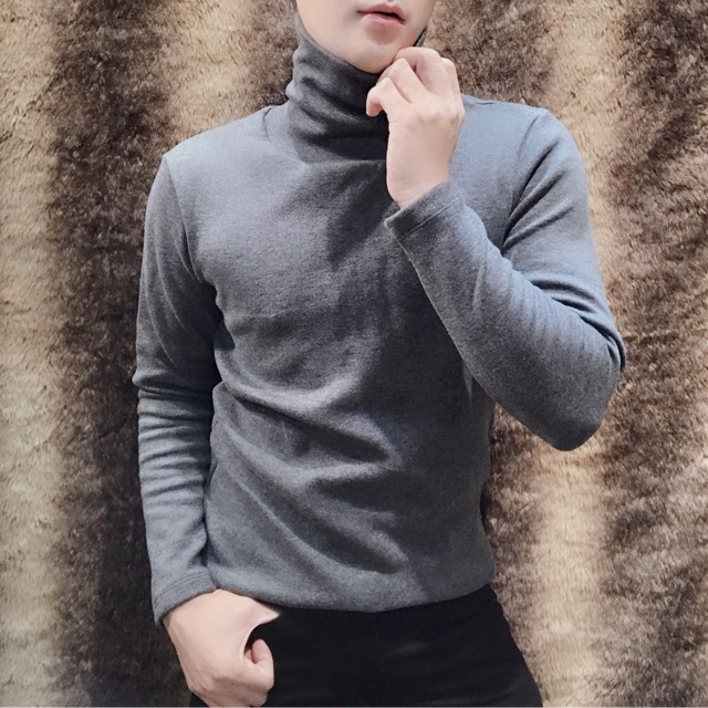 Áo thun cổ lọ vải nỉ dày - xám chuột