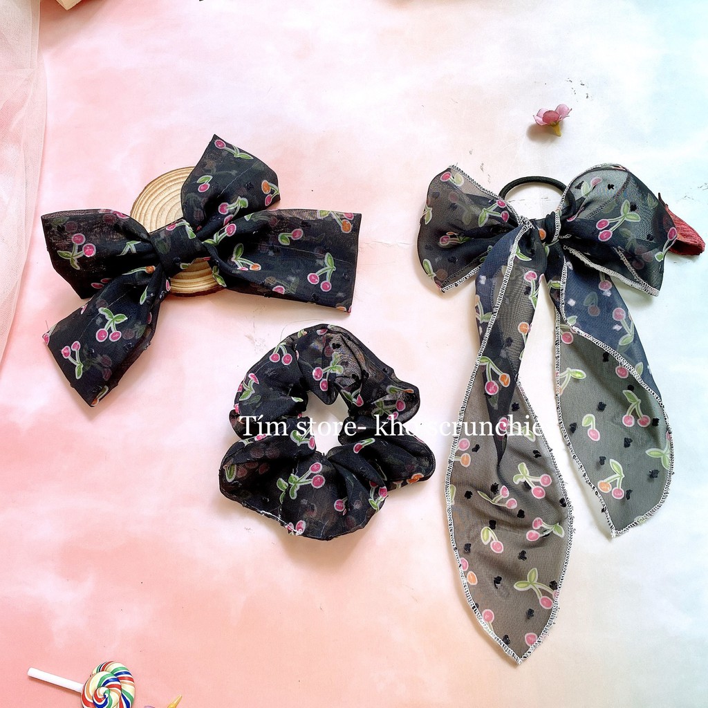 SET 3 MÓN PHỤ KIỆN KẸP TÓC, SCRUNCHIES, NƠ DÀI ULZZANG