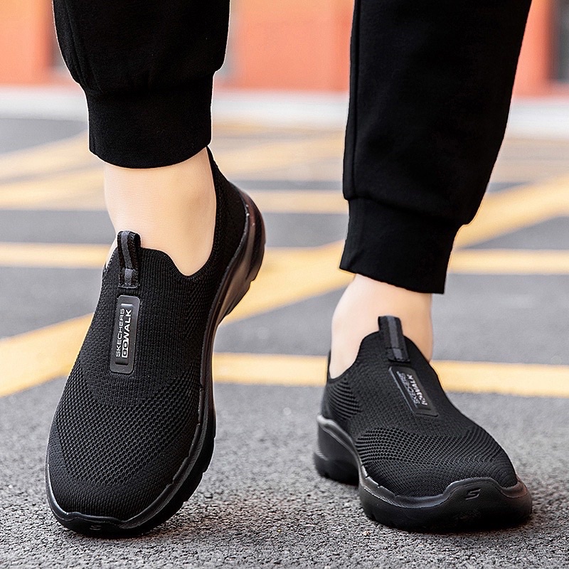 Giày chạy bộ Go-Walk Skechers gót muối tiêu, vải thun co giãn không bai xù, tấm lót mềm êm