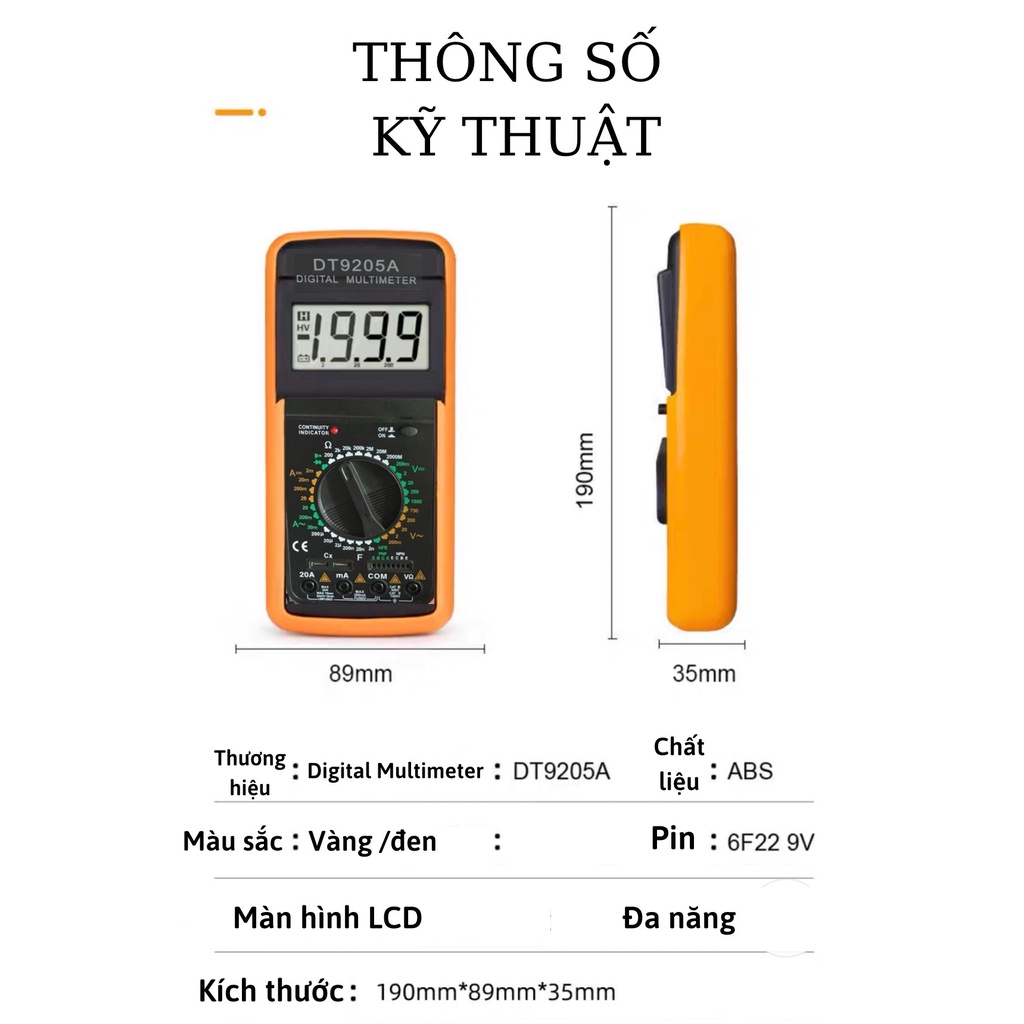 Đồng hồ vạn năng điện tử Excel DT 9205A kèm pin mẫu mới