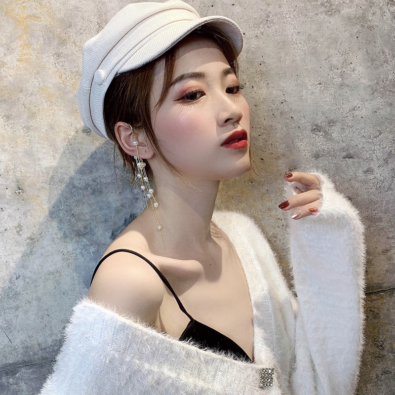 Khuyên Kẹp Vành Tai Tua Rua Đính Ngọc Trai Thời Trang Cho Nữ