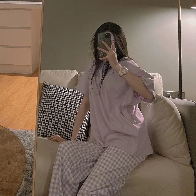 bộ kẻ dài ulzzang 3 màu . set đồ ngủ dành cho nữ 3 màu hồng , tím , xanh | BigBuy360 - bigbuy360.vn