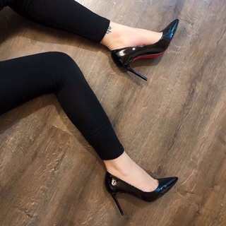 Cao gót đen bóng đế đỏ 9 cm