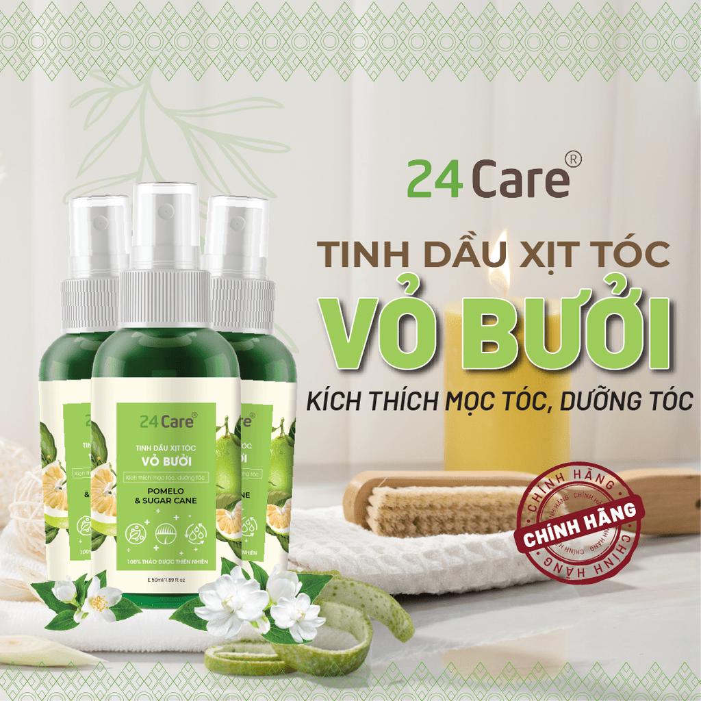 Xịt tóc tinh dầu chiết xuất Vỏ bưởi/ Hoa anh đào 24Care 50ml/100ml - cho tóc dày mượt và ngăn ngừa gãy rụng