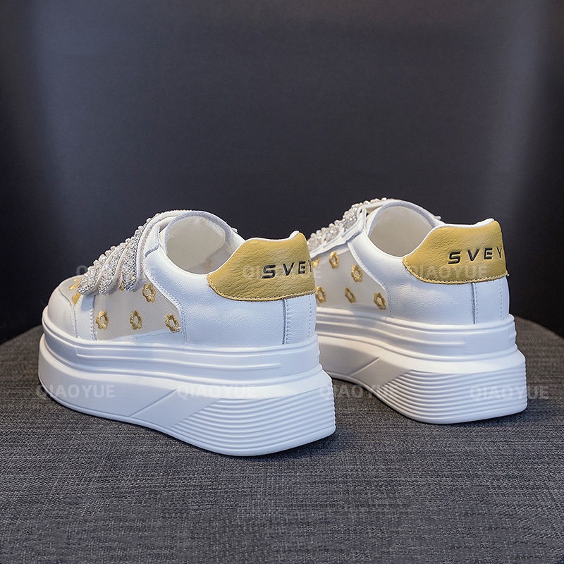 Giày Sneaker Đế Dày Tăng Chiều Cao Phối Lưới Thoáng Khí Phong Cách Mới Cho Nữ Dễ Phối Đồ
