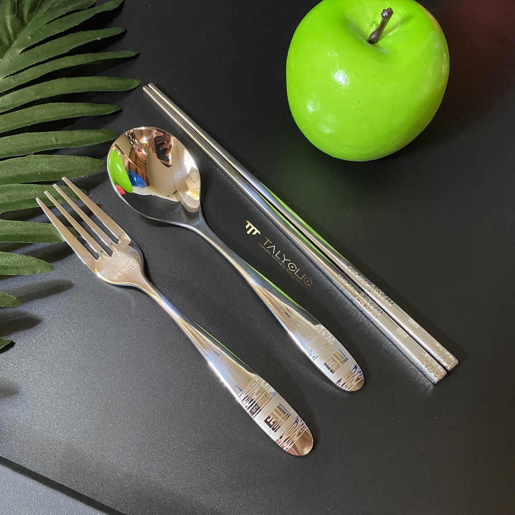 Bộ thìa đũa muỗng dĩa inox 304 mạ vàng cán dài cao cấp sang chảnh dụng cụ cá nhân ăn cơm văn phòng dã ngoại