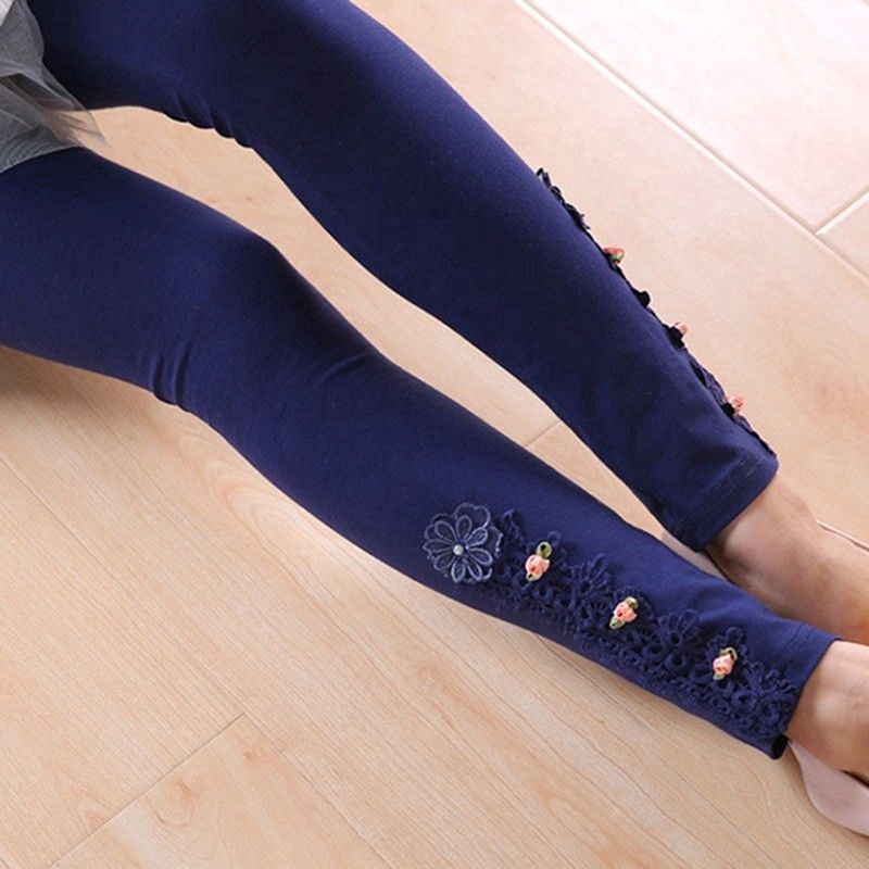 Quần Legging Cotton Dày Phối Ren Hoa Toàn Diện Cho Bé Gái