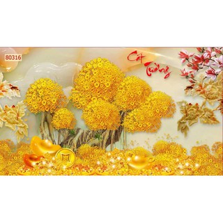 tranh Lụa dán tường 3d Cây Kim Tiền Tài Lộc, phòng khách 120x80cm có hình thật