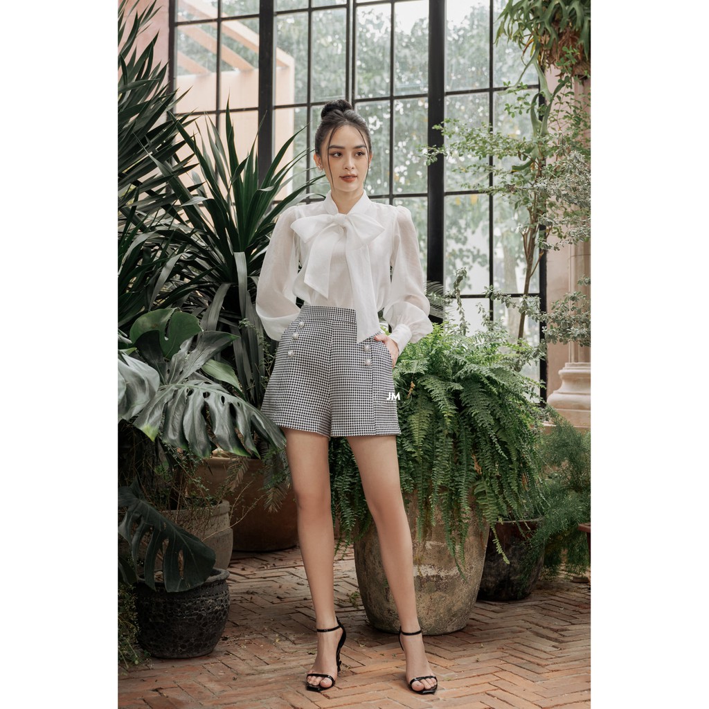 [Mã LT50 giảm 50k đơn 250k] Quần short kẻ JM đính hai hàng cúc QS07525