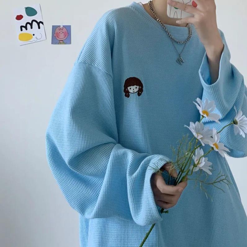 (Ảnh thật) Áo Sweater Nam Nữ Unisex Form Suông Rộng Chất Nổi Trơn, Áo Len Mỏng In Hình Kute Phong cách Ullzang Hàn Quốc