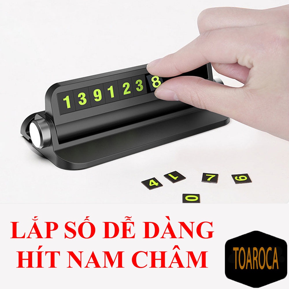 Bảng ghi số điện thoại đặt taplo xe ô tô có giá đỡ điện thoại, số phản  quang