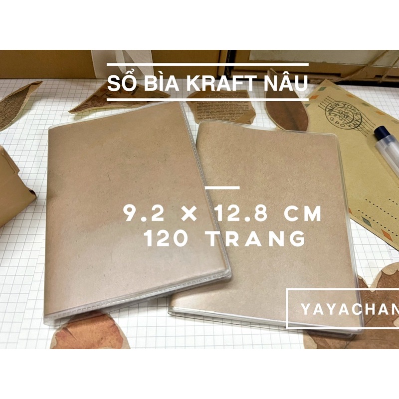 [Vintage] Sổ bìa kraft giấy kẻ ngang kèm bọc nhựa trong suốt