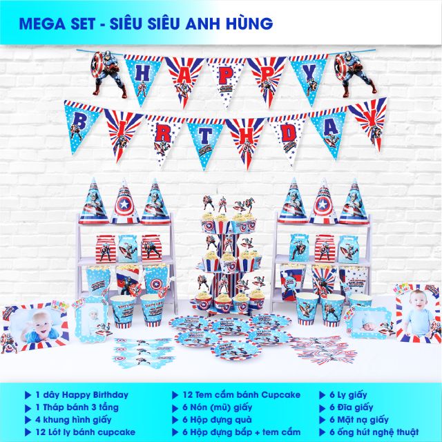 Set giấy mega trang trí sinh nhật gà,  mickey, poketmon, biệt đội chó, nemo,  hoàng tử, gà vàng, dê,  khỉ