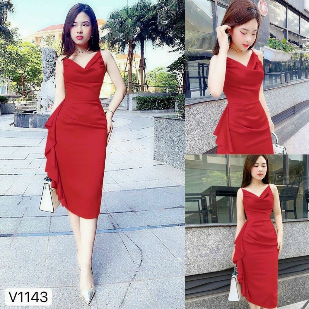 Váy Body Hai Dây Cổ V Dự Tiệc Đủ size