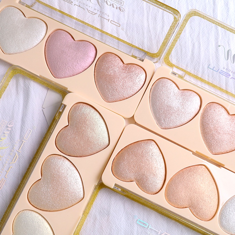 Makeup New Three-color Love High-gloss Pearlescent Brighten Cute Girl Eyeshadow Repairing All-in-one Palette Contour Palette