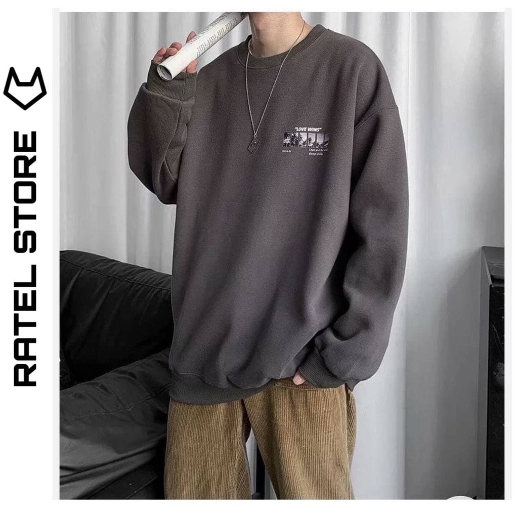 Áo Sweater Nỉ Bông Love Wins Thu Đông Ulzzang Unisex Form Rộng