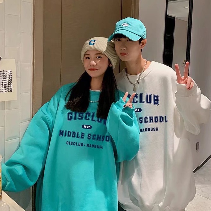 Áo sweater cổ tròn dáng rộng phong cách Hàn Quốc thời trang cho cặp đôi size M-5XL