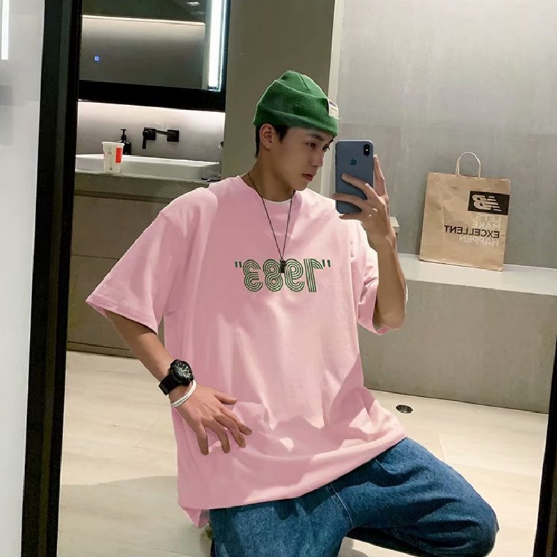 Áo thun cổ tròn dáng rộng in chữ phong cách Nhật Bản thời trang cho nam size M-5XL 1983