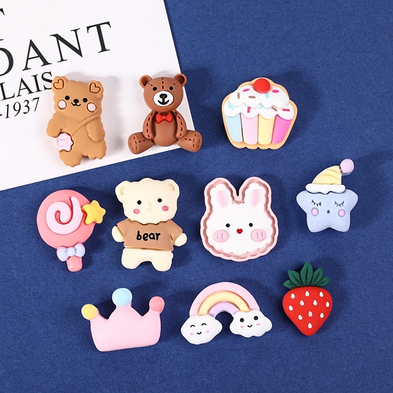 🌸Set 10 sticker 3D charm nhựa trang trí bình sữa ốp điện thoại dễ thương🌸