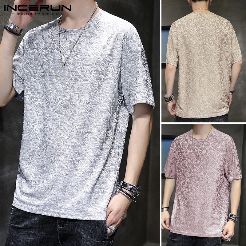 Áo thun INCERUN tay ngắn cổ tròn dáng rộng in họa tiết thịnh hành cho nam