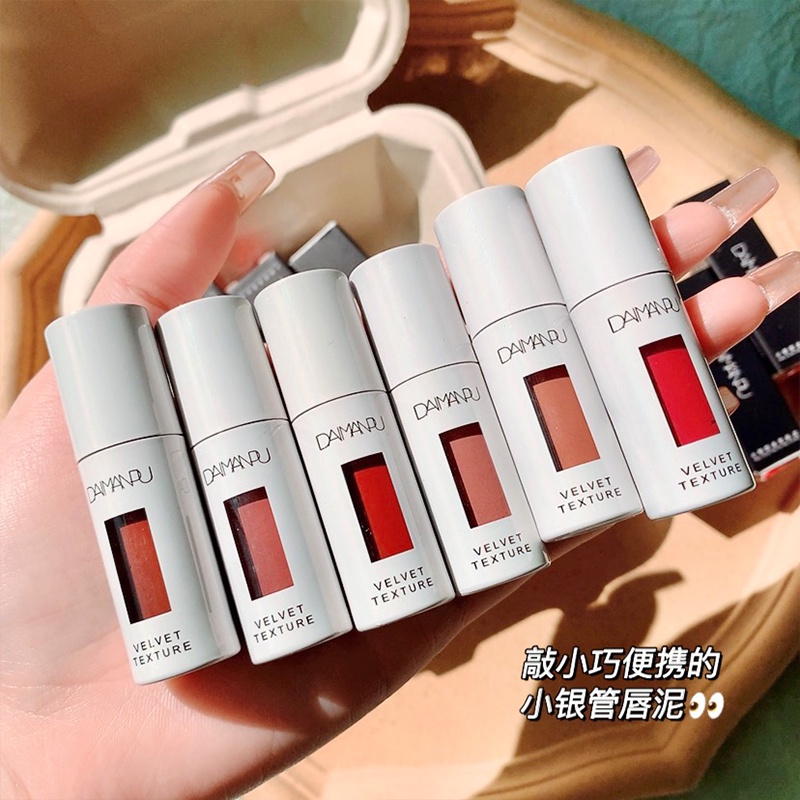 Son Môi Nhung Mịn Kháng Nước Thiết Kế Vỏ Màu Trắng Daimanpu