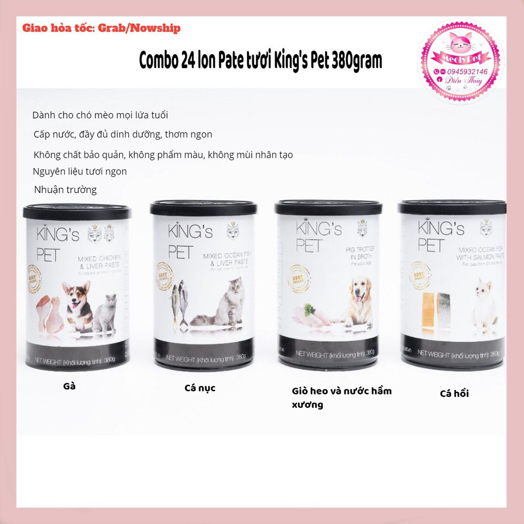 [Không chất bảo quản] Combo 24 lon Pate Tươi King's Pet cho chó mèo 380gr