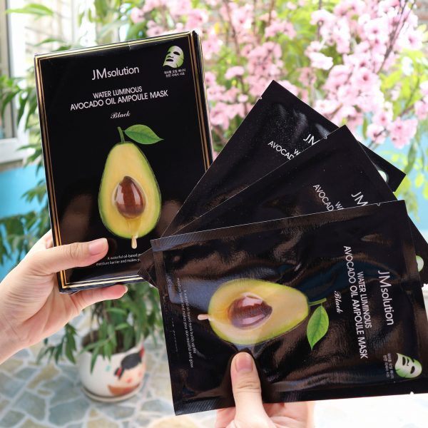 Mặt nạ dưỡng ẩm làm sáng da từ tinh dầu bơ JMSolution Avocado Oil Ampoule Mask Black 35ml