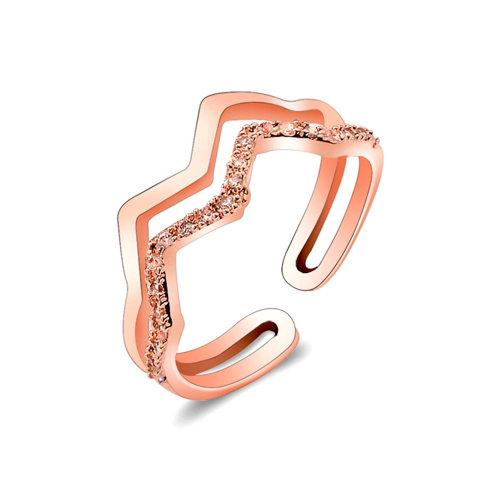 Nhẫn mở thiết kế sóng đôi khảm đá zircon thời trang