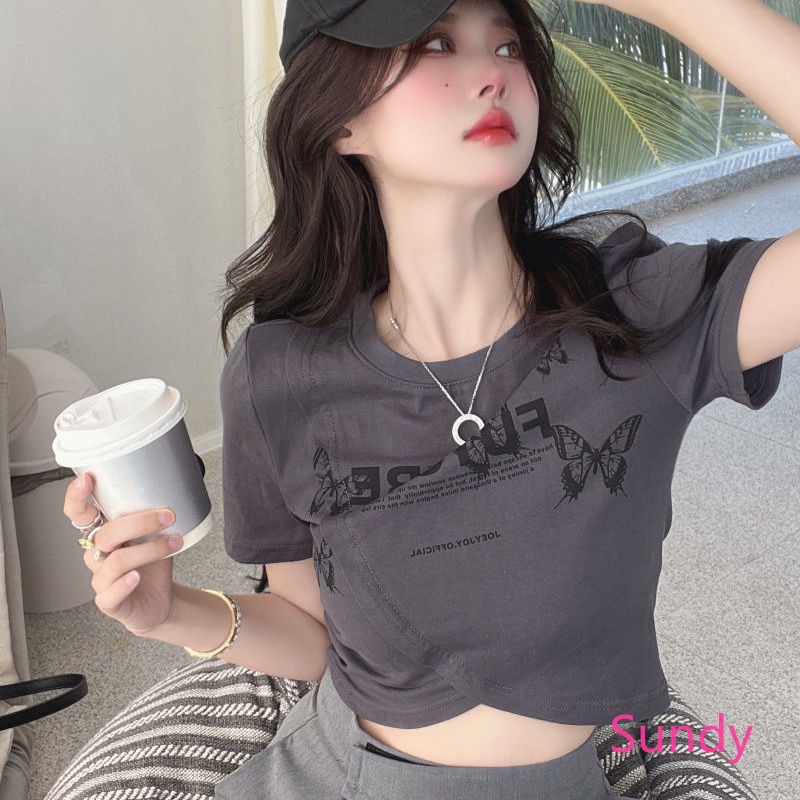 Áo Thun Tay Ngắn Cổ Tròn In Họa Tiết Thời Trang Mùa Hè Cho Nữ