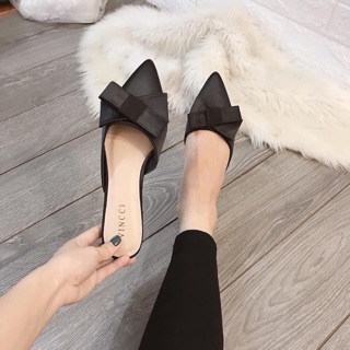 Giày mules NƠ LỤA gót vuông 2cm